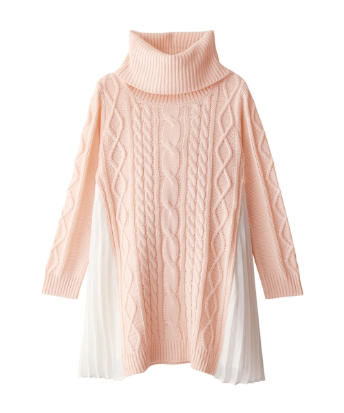 GRL（グレイル）の「サイドプリーツ切替ケーブルニットワンピース（ワンピース・レディース・グレー/ブラック/ピンク/オフホワイト・M）」の4枚目の写真