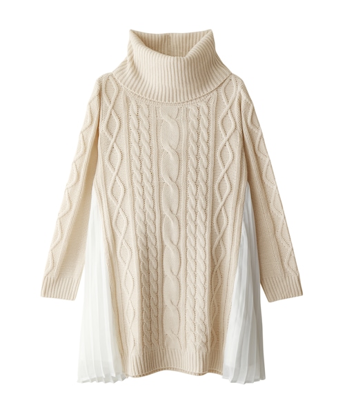 GRL（グレイル）の「サイドプリーツ切替ケーブルニットワンピース（ワンピース・レディース・グレー/ブラック/ピンク/オフホワイト・M）」の2枚目の写真