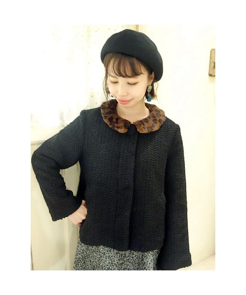 an another angelus(アンアナザーアンジェラス)の「レオパードファー衿ショートコート/an another angelus(その他アウター・レディース・その他)」の4枚目の写真