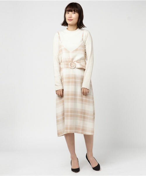 archives（アルシーヴ）の「ベルト付きチェック柄キャミワンピース（ワンピース・レディース・ブラック/グレー/ベージュ・MEDIUM）」の3枚目の写真