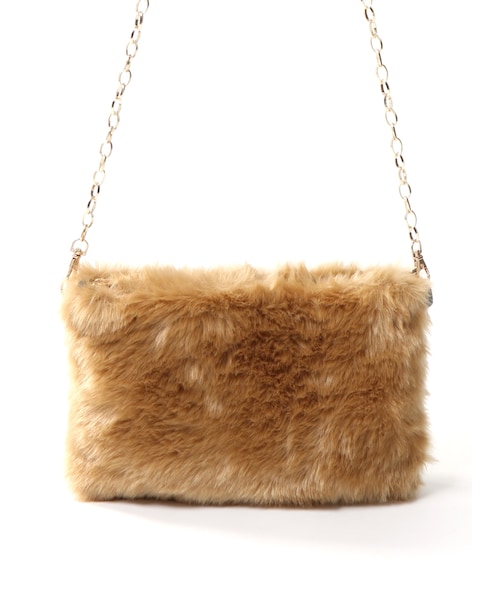 GRL（グレイル）の「ファーチェーンバッグ（ショルダーバッグ・レディース・ブラック/ブラウン/ベージュ/ボルドー/グレージュ/ピンク/ネイビー/グレー/オフホワイト/マスタード/グリーン・F）」の5枚目の写真