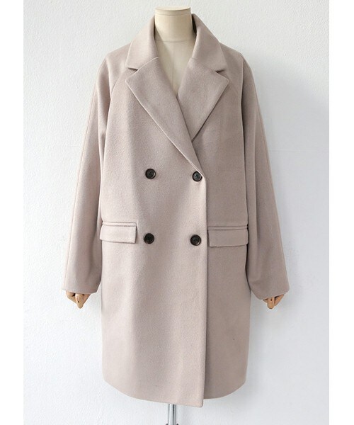 DHOLIC（ディーホリック）の「ラグランスリーブダブルボタンコート（チェスターコート・レディース・ディープスカイブルー/ベージュ/ブラック/サーモンピンク・FREE）」の3枚目の写真