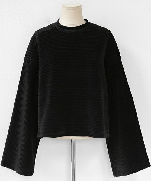 DHOLIC（ディーホリック）の「ワイドスリーブコーデュロイTシャツ（Tシャツ/カットソー・レディース・ネイビー/ベージュ/ブラック/ブルーグレー/ブラウン・FREE）」の2枚目の写真