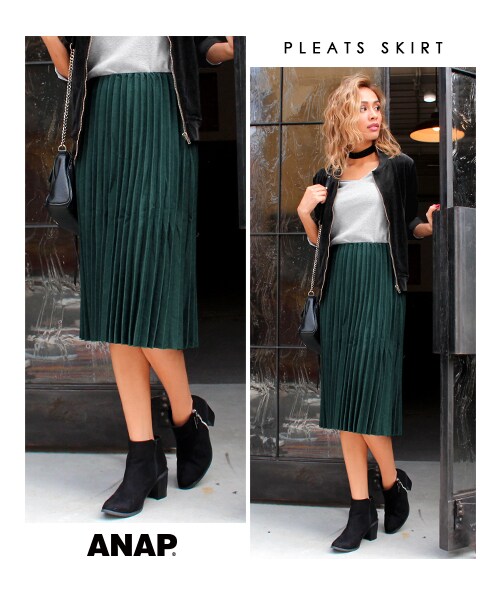 ANAP（アナップ）の「プリーツスカート（スカート・レディース・ブラック/モスグリーン・one size）」の3枚目の写真