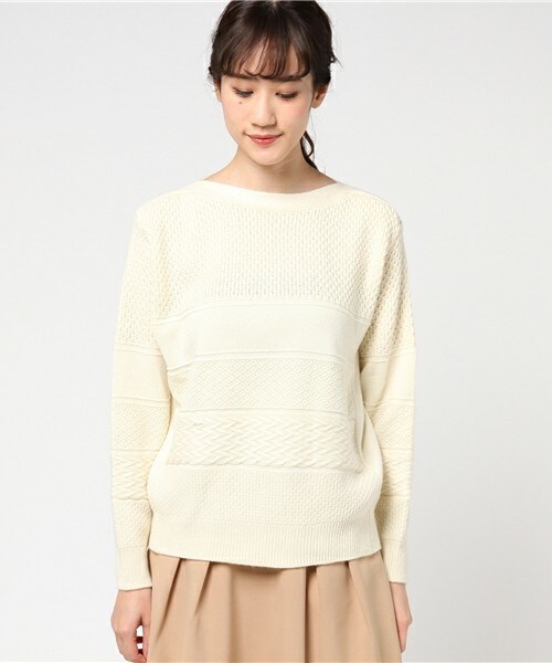 INTERPLANET（インタープラネット）の「編み柄クルードルマンP/O（ニット/セーター・レディース・オフホワイト/グレー/ボルドー・FREE）」の4枚目の写真