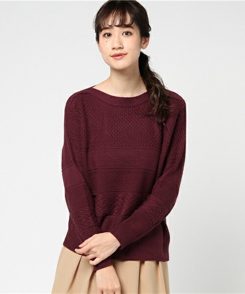 INTERPLANET（インタープラネット）の「編み柄クルードルマンP/O（ニット/セーター・レディース・オフホワイト/グレー/ボルドー・FREE）」の3枚目の写真