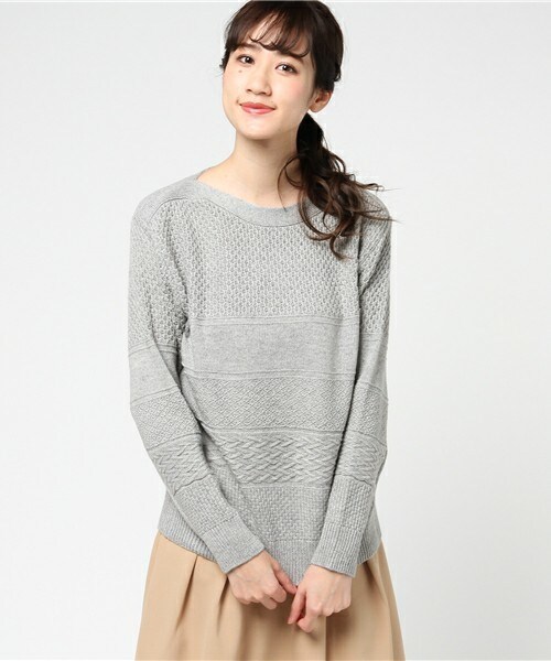 INTERPLANET（インタープラネット）の「編み柄クルードルマンP/O（ニット/セーター・レディース・オフホワイト/グレー/ボルドー・FREE）」の2枚目の写真