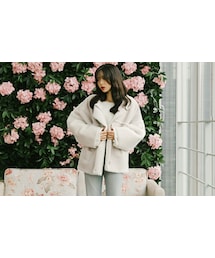 2PER | ノーカラージ ップアップ切り替えムートンジャケット(P0000EQP)(ムートンコート)