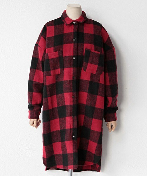 DHOLIC（ディーホリック）の「ブロックチェックロングシャツ（シャツ/ブラウス・レディース・ブラック/レッド・FREE）」の2枚目の写真