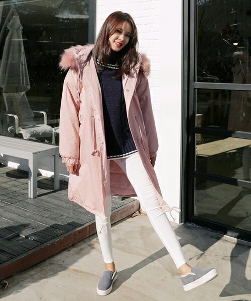 DHOLIC（ディーホリック）の「フードフォックスファー中綿モッズコート（モッズコート・レディース・ベージュ/ピンク/グレー・FREE）」の3枚目の写真