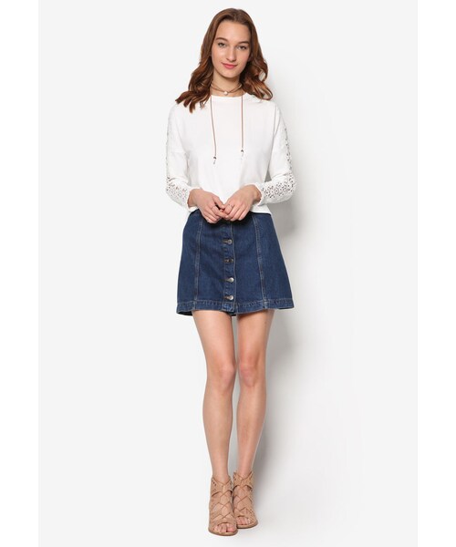 Something Borrowed(サムシングボロウド)の「蕾絲邊飾長袖衫(トップス・レディース・WHITE・S/M/L)」の4枚目の写真