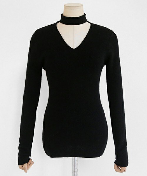 DHOLIC（ディーホリック）の「チョーカーネックニットプルオーバー（ニット/セーター・レディース・サーモンピンク/レッド/ブラック・FREE）」の2枚目の写真