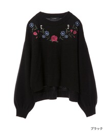 w closet | ガーター×片畦編み刺繍入りニット(トップス)