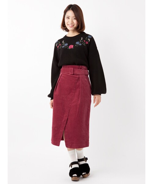 w closet（ダブルクローゼット）の「ガーター×片畦編み刺繍入りニット（トップス・レディース・Lベージュ/ラベンダー/Dピンク/ブラック・FREE）」の14枚目の写真