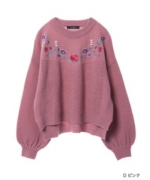 w closet | ガーター×片畦編み刺繍入りニット(トップス)