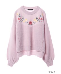 w closet | ガーター×片畦編み刺繍入りニット(トップス)