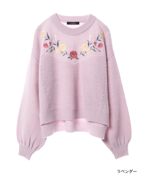 w closet（ダブルクローゼット）の「ガーター×片畦編み刺繍入りニット（トップス・レディース・Lベージュ/ラベンダー/Dピンク/ブラック・FREE）」の3枚目の写真