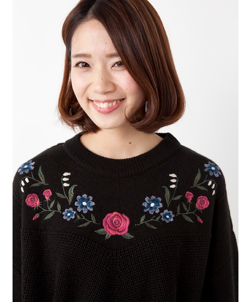 w closet（ダブルクローゼット）の「ガーター×片畦編み刺繍入りニット（トップス・レディース・Lベージュ/ラベンダー/Dピンク/ブラック・FREE）」の8枚目の写真