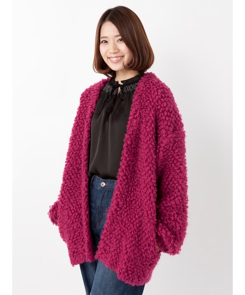 w closet(ダブルクローゼット)の「ループ編みカーディガン(トップス・レディース・Sグレー/グレージュ/チェリーピンク/Dオレンジ・FREE)」の5枚目の写真