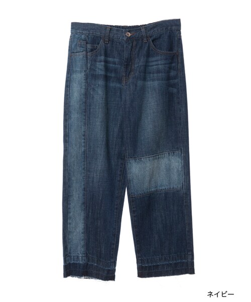 w closet（ダブルクローゼット）の「バッチワークデニムパンツ（パンツ・レディース・ネイビー/ブラック・FREE）」の2枚目の写真