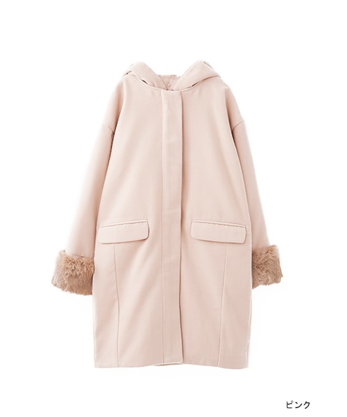 w closet（ダブルクローゼット）の「ラビットファー袖フードコート（ジャケット/アウター・レディース・ピンク/キャメル/グレー・FREE）」の3枚目の写真