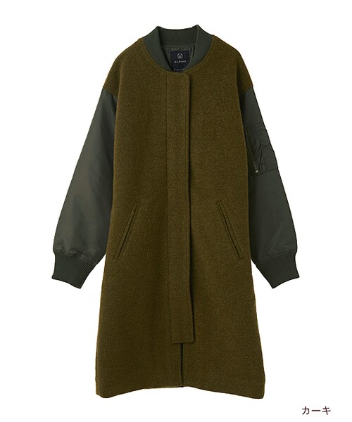 w closet(ダブルクローゼット)の「異素材切替ロングMA-1(ジャケット/アウター・レディース・カーキ/チャコール/Dキャメル・FREE)」の3枚目の写真