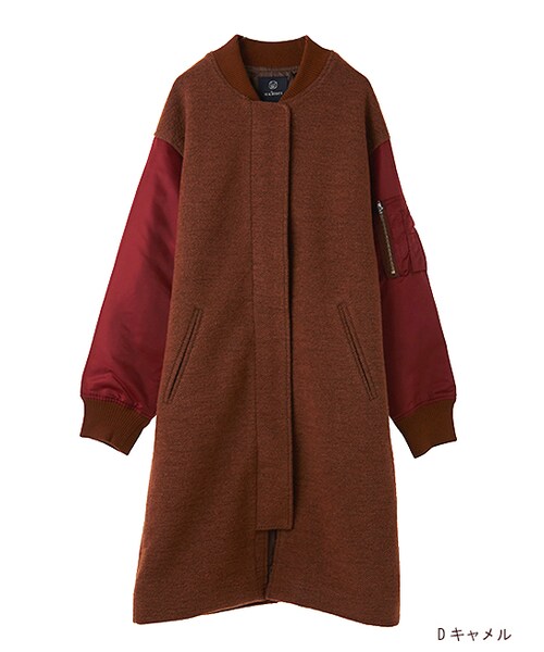 w closet(ダブルクローゼット)の「異素材切替ロングMA-1(ジャケット/アウター・レディース・カーキ/チャコール/Dキャメル・FREE)」の2枚目の写真