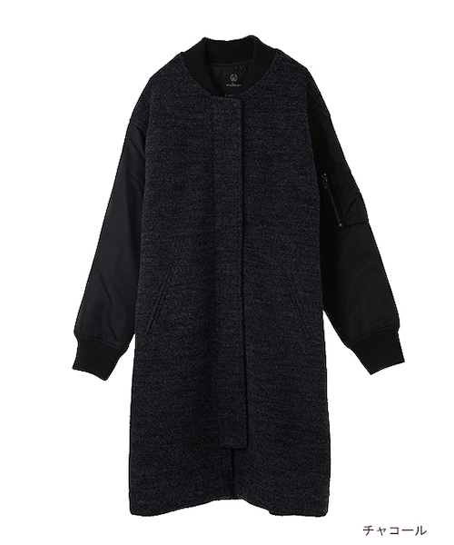 w closet(ダブルクローゼット)の「異素材切替ロングMA-1(ジャケット/アウター・レディース・カーキ/チャコール/Dキャメル・FREE)」の1枚目の写真