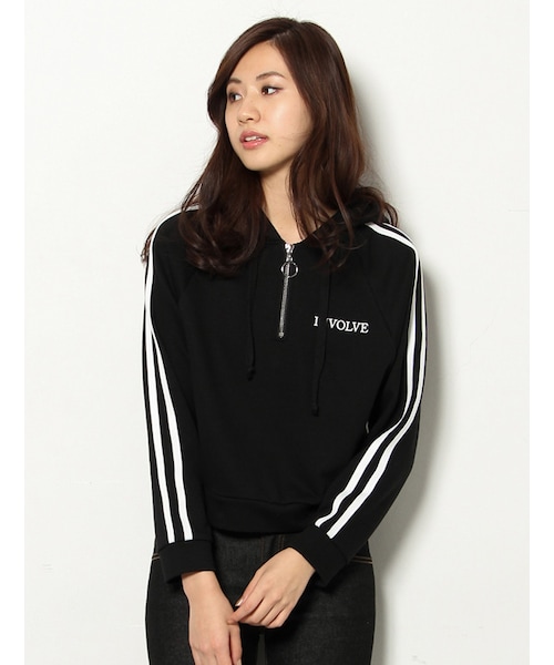 Honeys（ハニーズ）の「袖ラインパーカー（スウェット・パーカー・レディース・オフ/クロ/ピンク/杢グレー・Ｍ/Ｌ）」の2枚目の写真