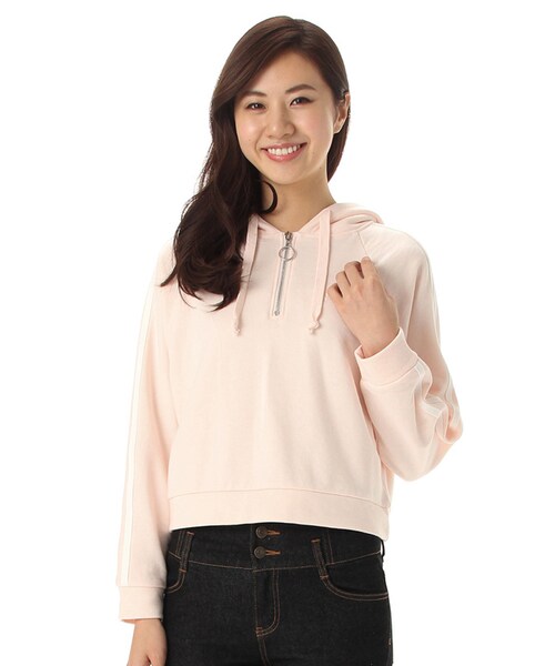 Honeys（ハニーズ）の「袖ラインパーカー（スウェット・パーカー・レディース・オフ/クロ/ピンク/杢グレー・Ｍ/Ｌ）」の4枚目の写真