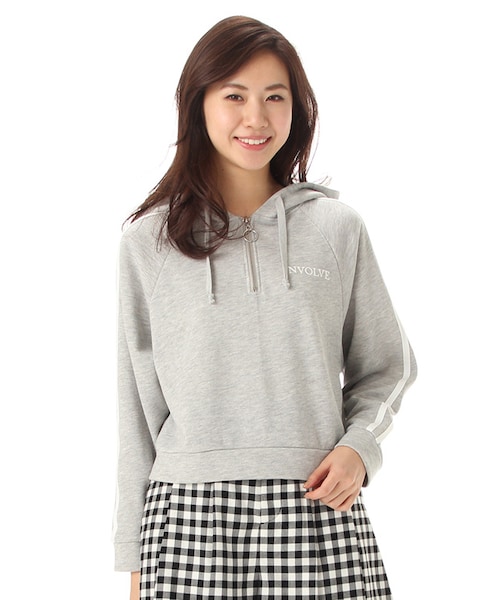 Honeys（ハニーズ）の「袖ラインパーカー（スウェット・パーカー・レディース・オフ/クロ/ピンク/杢グレー・Ｍ/Ｌ）」の3枚目の写真