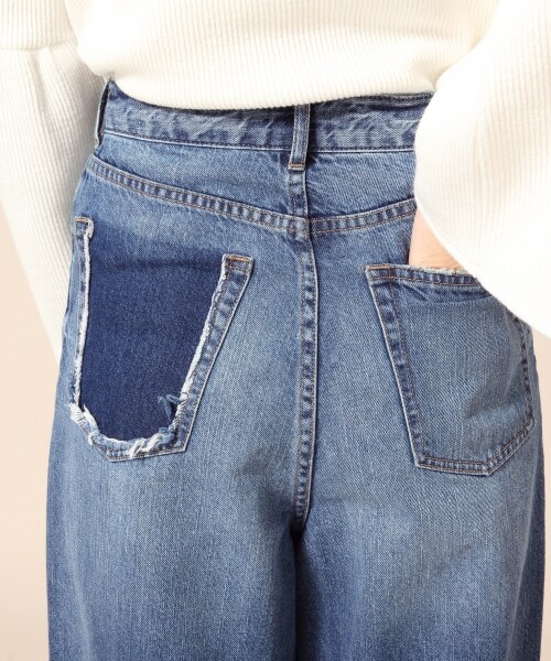 LOWRYS FARM（ローリーズファーム）の「ＣＯＮＥワイドパンツ（パンツ・ブルーオリカエシ/ブルーキリカエ/ワンウォッシュオリカエシ）」の14枚目の写真