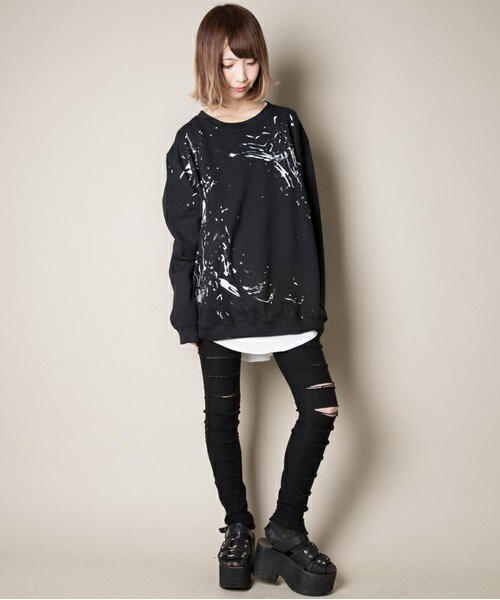 CASPER JOHN AIVER（キャスパージョンアイバー）の「CASPER JOHN AIVER　スプラッシュ加工ビッグスウェット（スウェット・メンズ・ホワイト/ブラック/レッド・FREE）」の12枚目の写真