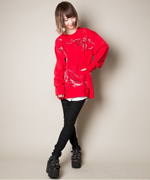 CASPER JOHN AIVER（キャスパージョンアイバー）の「CASPER JOHN AIVER　スプラッシュ加工ビッグスウェット（スウェット・メンズ・ホワイト/ブラック/レッド・FREE）」の13枚目の写真