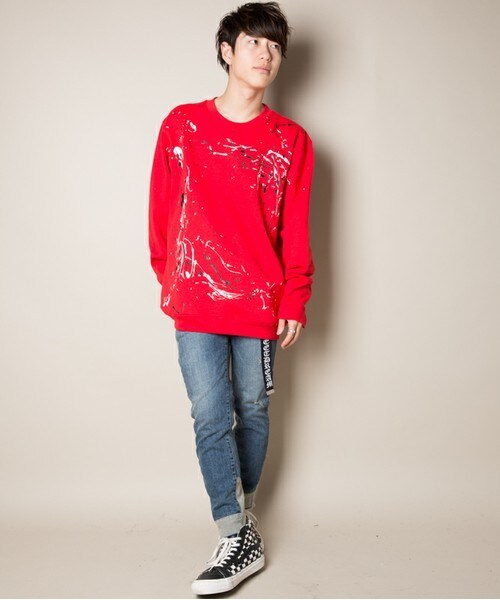 CASPER JOHN AIVER（キャスパージョンアイバー）の「CASPER JOHN AIVER　スプラッシュ加工ビッグスウェット（スウェット・メンズ・ホワイト/ブラック/レッド・FREE）」の14枚目の写真