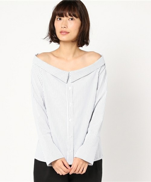 archives（アルシーヴ）の「オフショルシャツブラウス（シャツ/ブラウス・レディース・オフホワイト/ブルー/ネイビー・MEDIUM）」の3枚目の写真