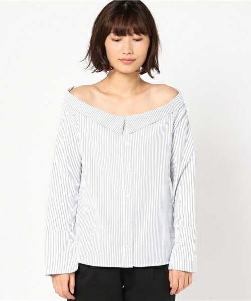 archives（アルシーヴ）の「オフショルシャツブラウス（シャツ/ブラウス・レディース・オフホワイト/ブルー/ネイビー・MEDIUM）」の4枚目の写真