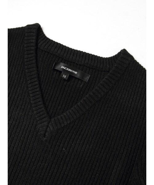 JACKROSE（ジャックローズ）の「カシミヤタッチリブ編みVネックニット（トップス・メンズ・ブラック/ホワイト/ワイン・M/L）」の7枚目の写真