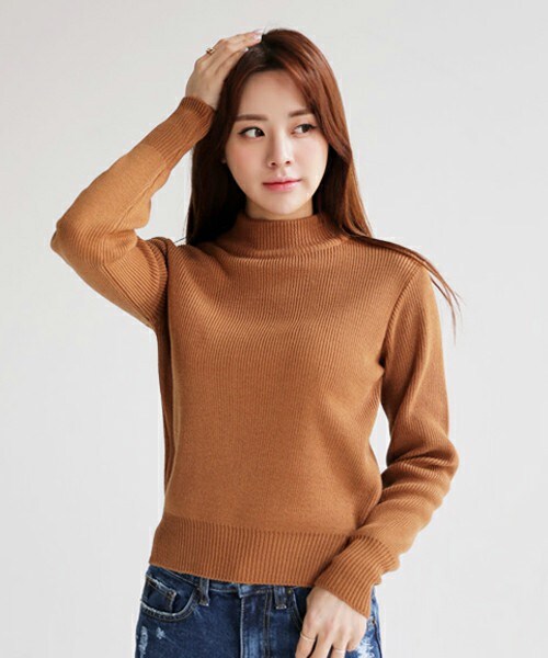 DHOLIC（ディーホリック）の「モックネッククロップドニットプルオーバー（ニット/セーター・レディース・レッド/ライトブラウン/ライトベージュ/ブラック/ブラックグレー/アイボリー・FREE）」の5枚目の写真