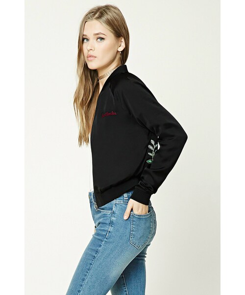 FOREVER 21(フォーエバー トゥエンティーワン)の「Heartbreakerエンブロイダードスカジャン(ジャケット/アウター・レディース・BLACK・S/M/L)」の2枚目の写真