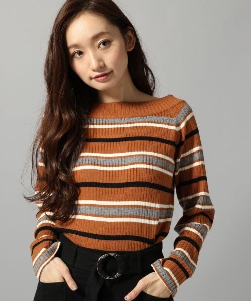 JEANASIS（ジーナシス）の「12Gマルチボーダーオフプルオーバー（トップス・アイボリー()/ブラック()/グレー系その他()/ブラウン系その他()）」の7枚目の写真