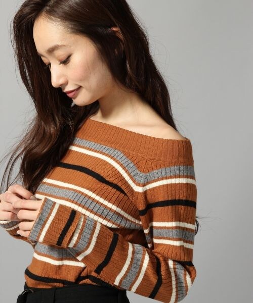 JEANASIS（ジーナシス）の「12Gマルチボーダーオフプルオーバー（トップス・アイボリー()/ブラック()/グレー系その他()/ブラウン系その他()）」の8枚目の写真