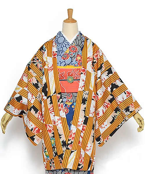 京都きもの町オリジナル羽織単品 金茶色変わり縞 超安い 2周年記念イベントが