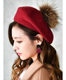 KORMARCH | リアルラクーンファーポイントベレー帽(ハンチング/ベレー帽)