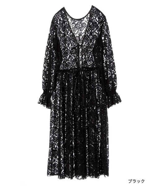 w closet(ダブルクローゼット)の「チュールレース袖シャーリングブラウス(ワンピース/ドレス・レディース・オフホワイト/オレンジ/ブラック・FREE)」の2枚目の写真