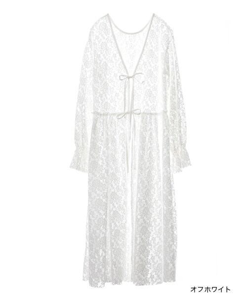 w closet(ダブルクローゼット)の「チュールレース袖シャーリングブラウス(ワンピース/ドレス・レディース・オフホワイト/オレンジ/ブラック・FREE)」の1枚目の写真