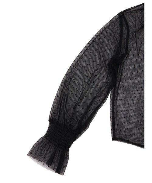 w closet（ダブルクローゼット）の「ドットチュールシャーリングブラウス（トップス・レディース・オフホワイト/ブラック・FREE）」の4枚目の写真