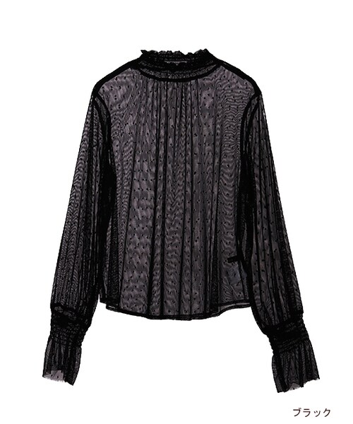 w closet（ダブルクローゼット）の「ドットチュールシャーリングブラウス（トップス・レディース・オフホワイト/ブラック・FREE）」の2枚目の写真