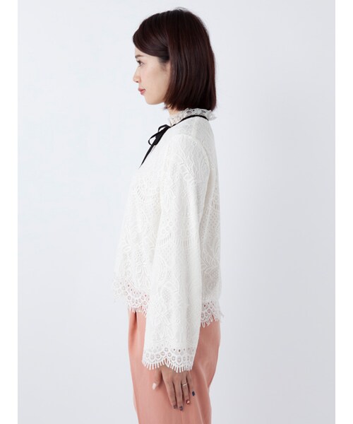 w closet（ダブルクローゼット）の「ベロアリボン付レースプルオーバー（トップス・レディース・オフホワイト/ボルドー/ブラック・FREE）」の5枚目の写真