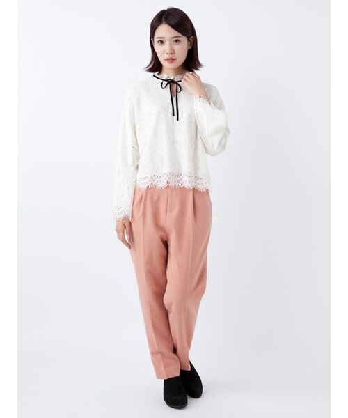 w closet（ダブルクローゼット）の「ベロアリボン付レースプルオーバー（トップス・レディース・オフホワイト/ボルドー/ブラック・FREE）」の11枚目の写真
